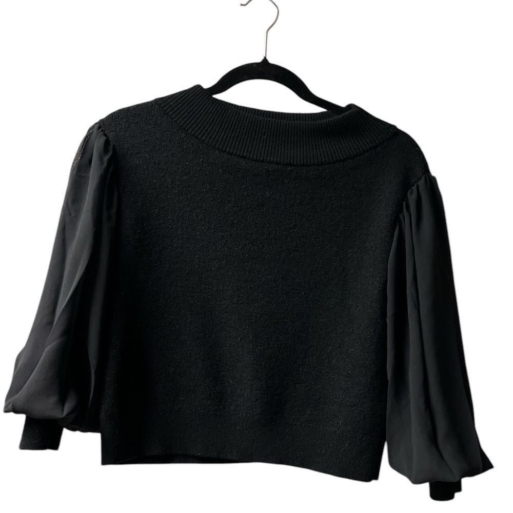 Club Monaco Quine‎ Black Chiffon Boat Neck Sweater XS -17” Pit to Pit - Picture 2 of 9